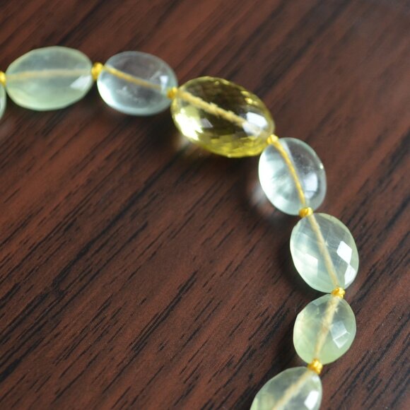 Hand Knotted Gemstone Bracelet with Lemon Quartz and Prehnite - Picture 7 of 11